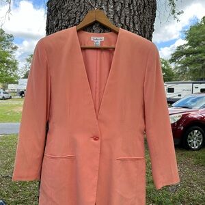 TALBOTS SILK BLAZER Women’s Size 8 Coral Peach Single Breasted Collarless Jacket